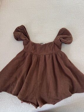 Princess Polly Brown Textured Flutter-Sleeve Romper